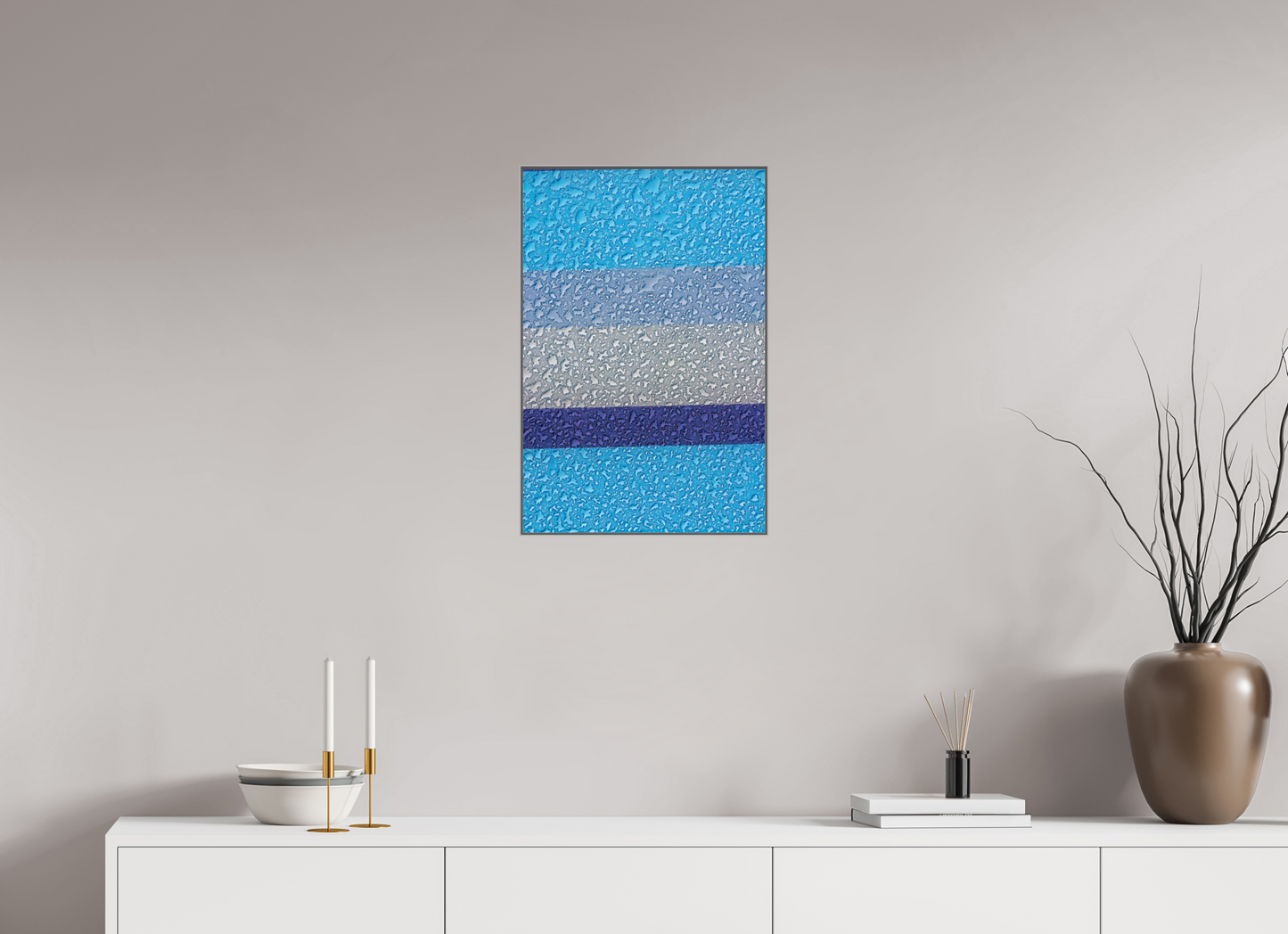 16 x 24″, Metal Print Acrylic Drops On Blue