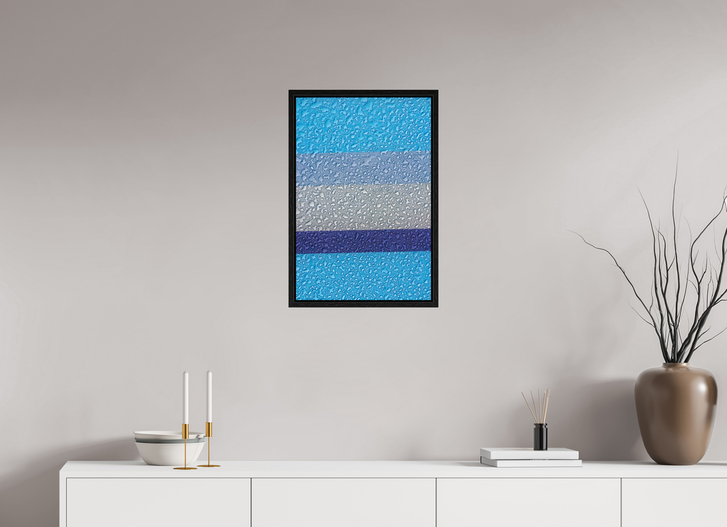 16 x 24″, Floater Frame Drops On Blue