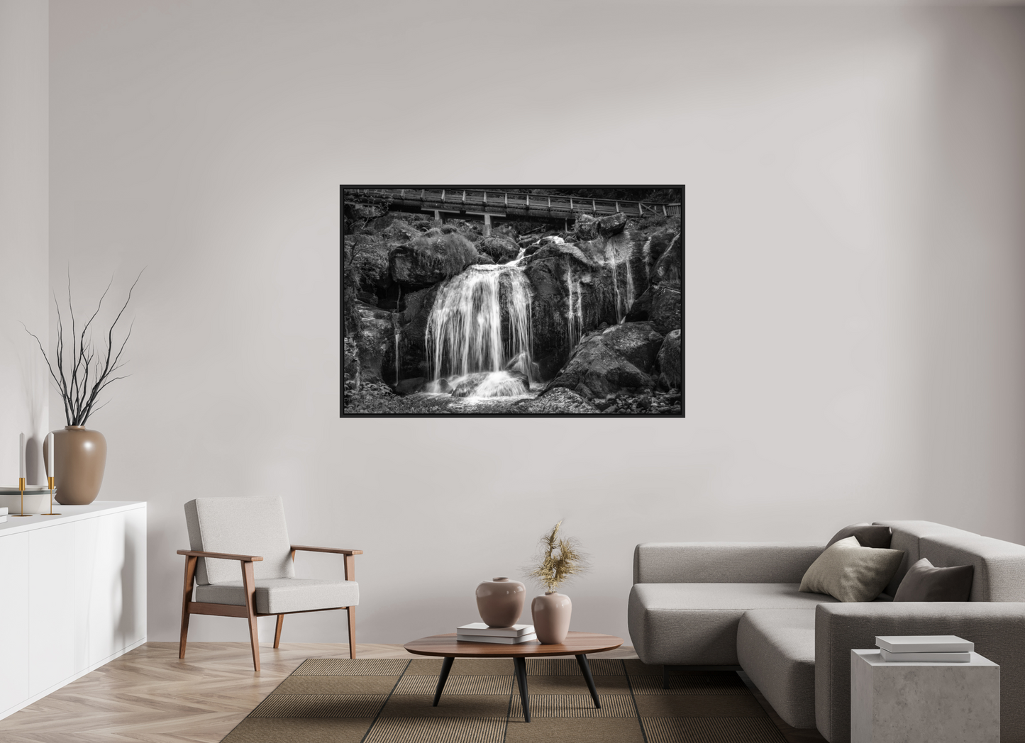 66 x 44″, B&W Paper Triberg Falls