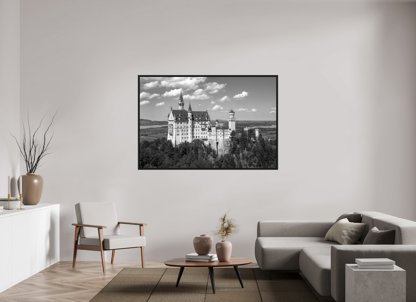 66 x 44″, B&W Paper Neuschwanstein Castle