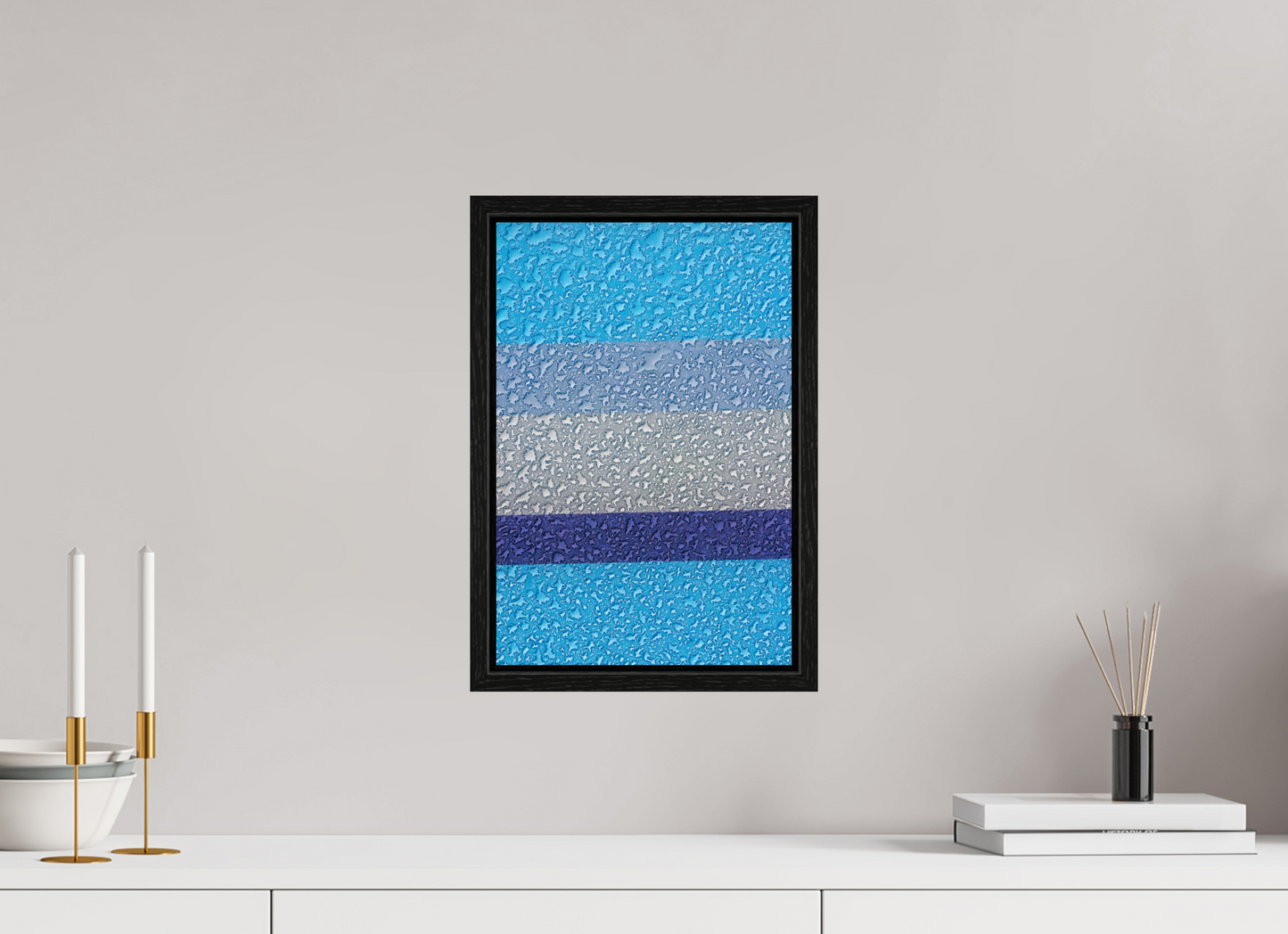 10 x 15″, Floater Frame Drops On Blue