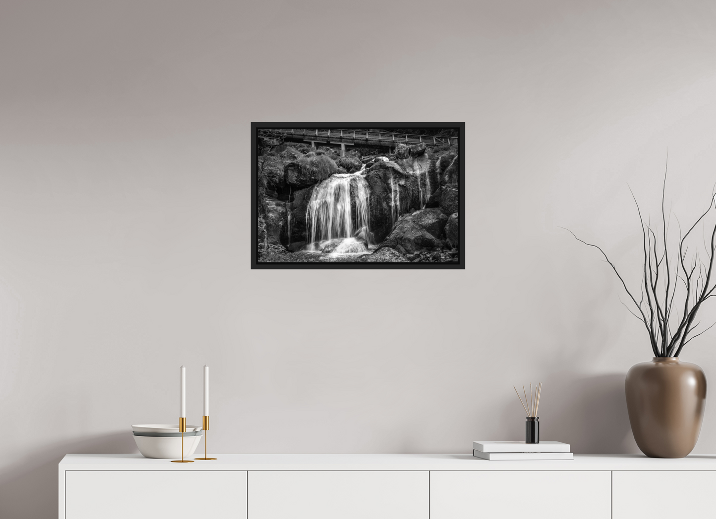 24 x 16″, B&W Paper Triberg Falls