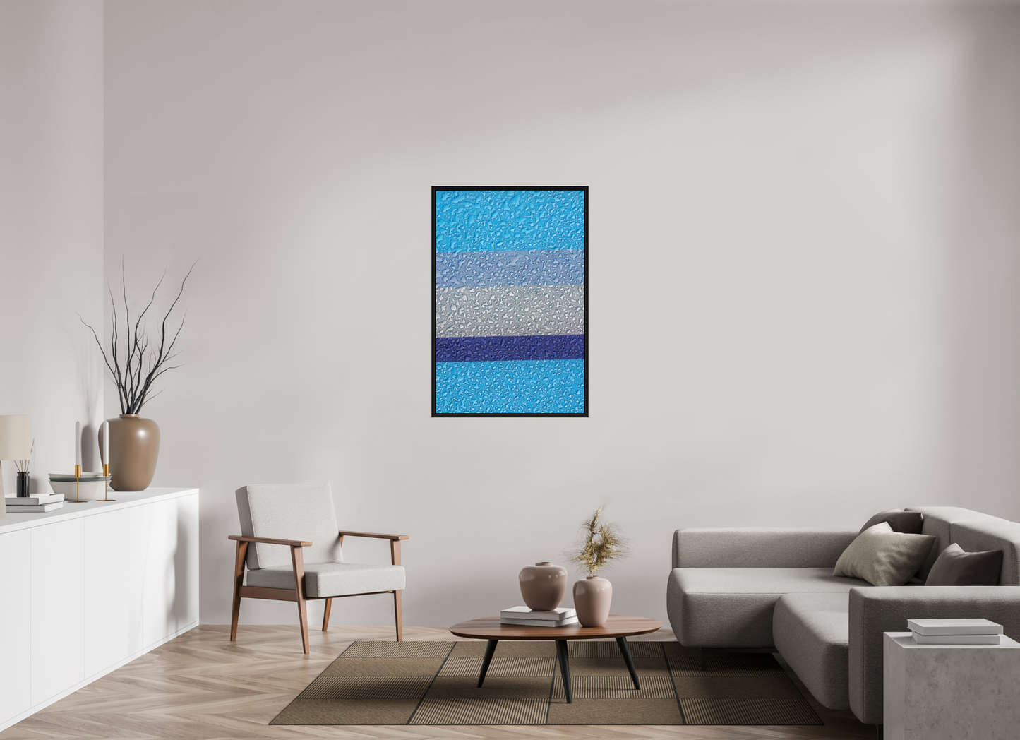 30 x 45″, Floater Frame Drops On Blue