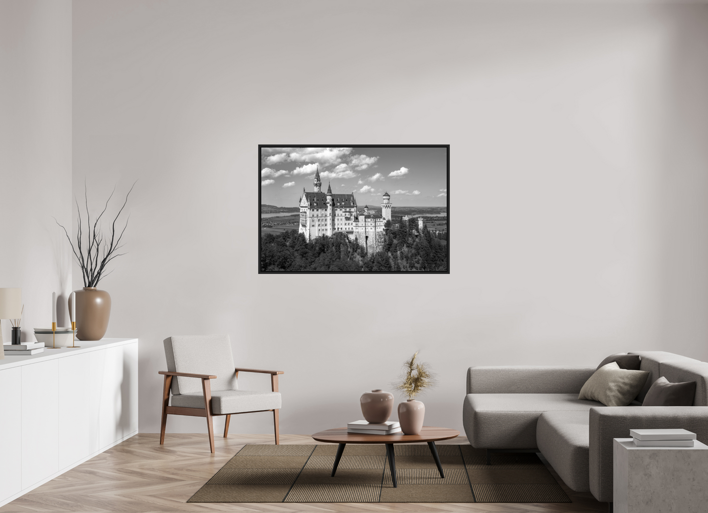 54 x 36″, B&W Paper Neuschwanstein Castle