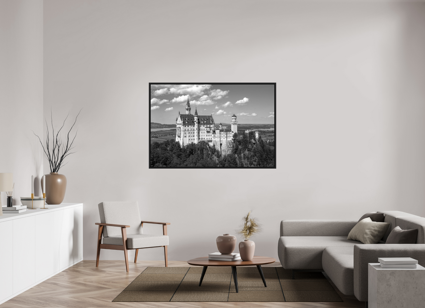 60 x 40″, B&W Paper Neuschwanstein Castle
